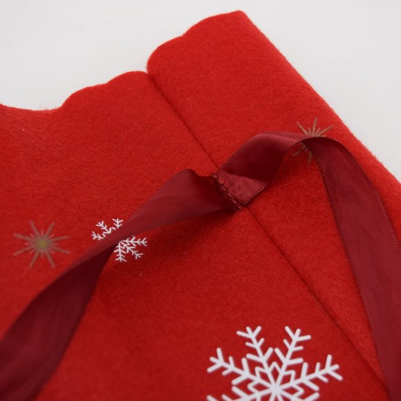 Lindt Holiday Felt Gift Bag Empty Christmas Snowflakes Stars Ribbon Red Wrap - Picture 10 of 14